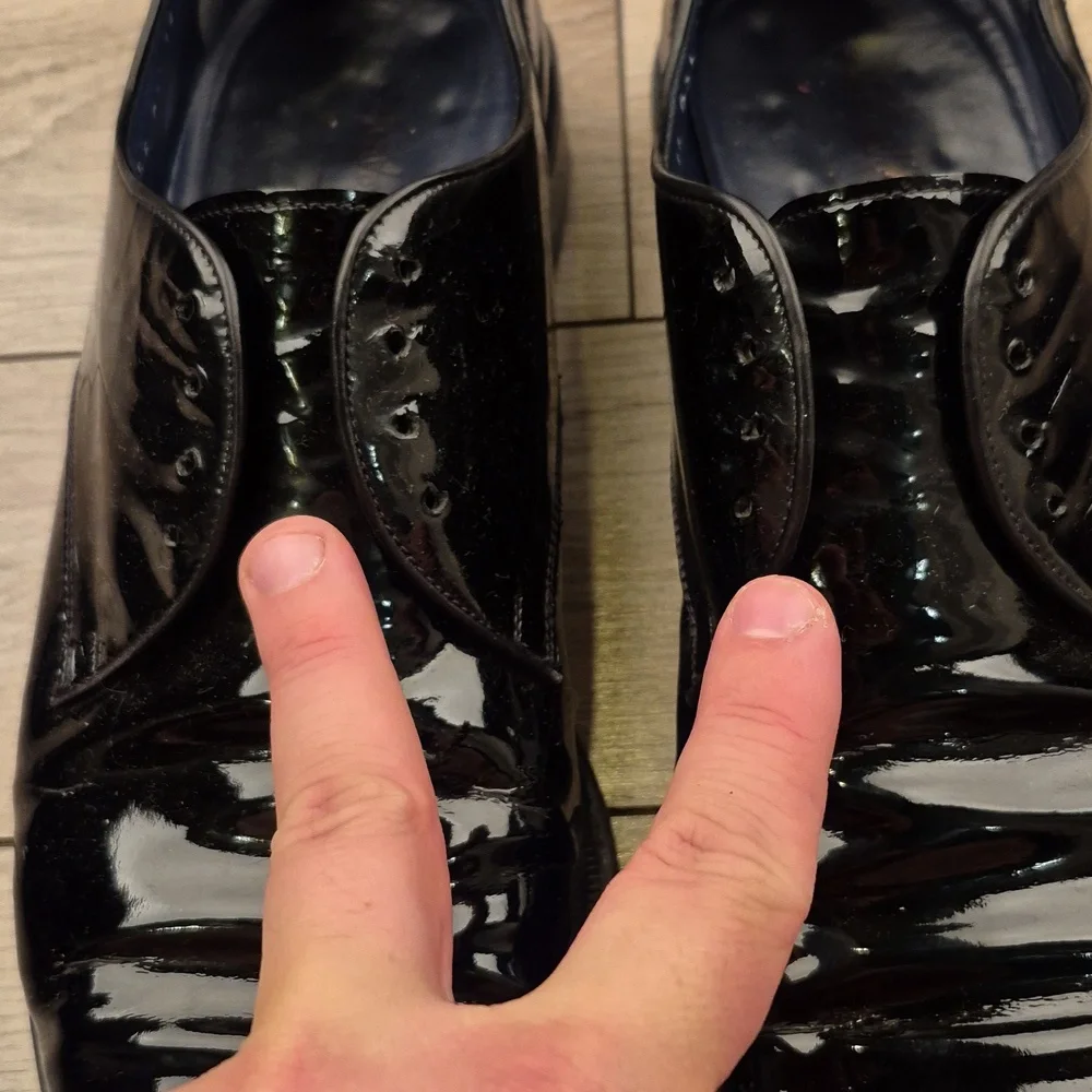 SALVATORE FERRAGAMO Tux Black Patent‎ Leather Sz 12 D Oxfords Mens Dress Shoes